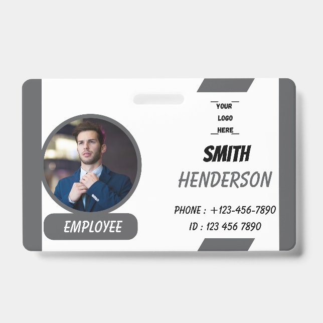 Crachá Custom Business Logo Employee Photo Blue ID Badge (Frente)