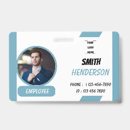 Crachá Custom Business Logo Employee Photo Blue ID Badge