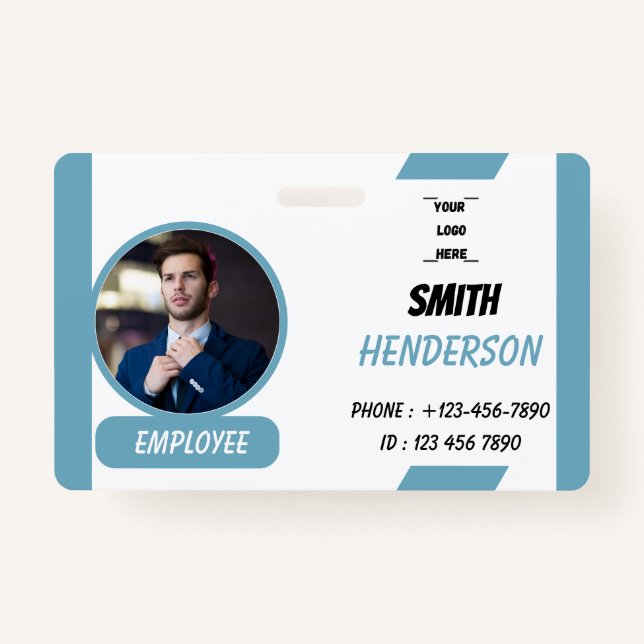 Crachá Custom Business Logo Employee Photo Blue ID Badge (Frente)