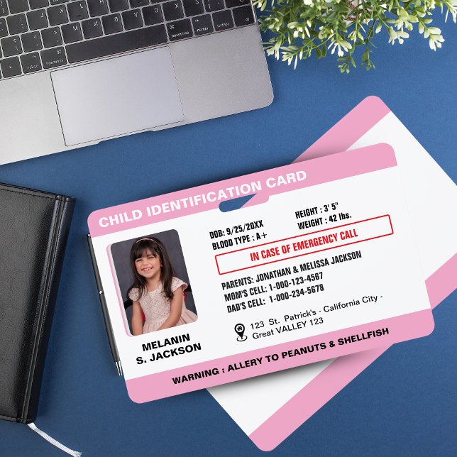 Crachá Custom Child Emergency Photo ID Badge for Kids (Custom Child Emergency Photo ID Badge for Kids)