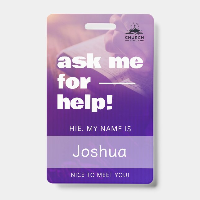 Crachá Custom Church Name Badge ID Template (Frente)