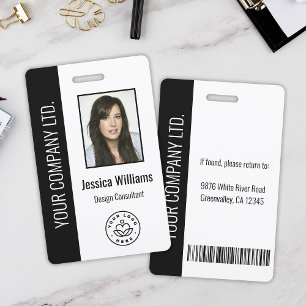 Crachá Custom Employee Photo, Bar Code, Logo, Name Black