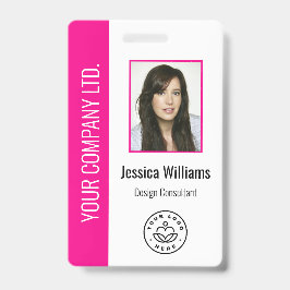 Crachá Custom Employee Photo Bar Code Logo Name Hot Pink