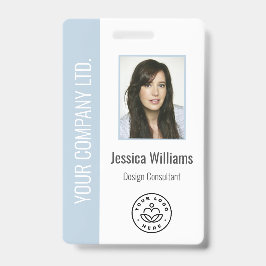 Crachá Custom Employee Photo Barcode Logo Name Dusty Blue