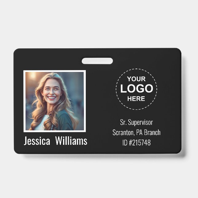 Crachá Custom Employee Photo ID Badge with Logo & Barcode (Frente)