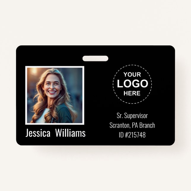Crachá Custom Employee Photo ID Badge with Logo & Barcode (Frente)