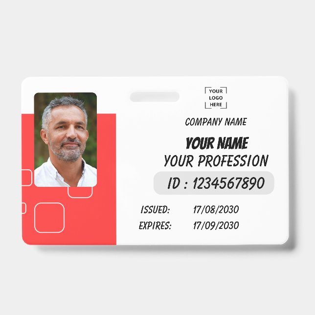 Crachá Custom Employee Photo, Signature, Logo, Name Badge (Frente)