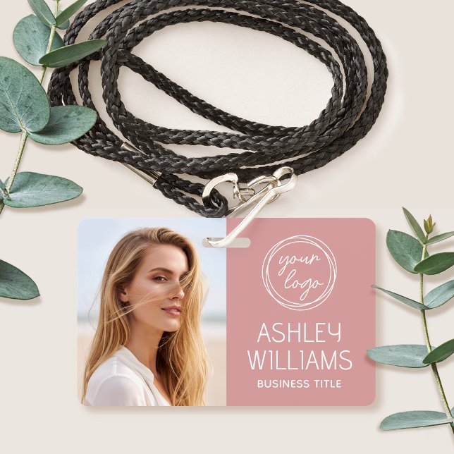 Crachá Custom Photo Company Logo Name Employee Pink ID (Criador carregado)