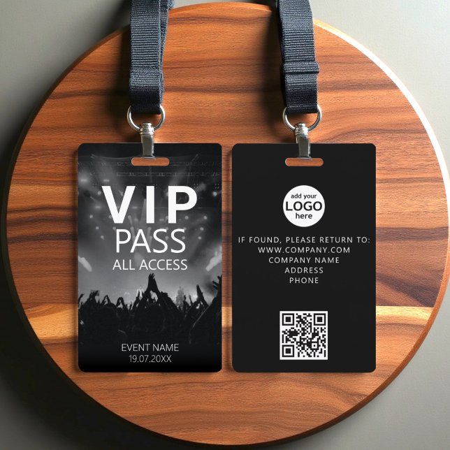 Crachá Custom VIP All Access QR Code Event Black & White (Criador carregado)