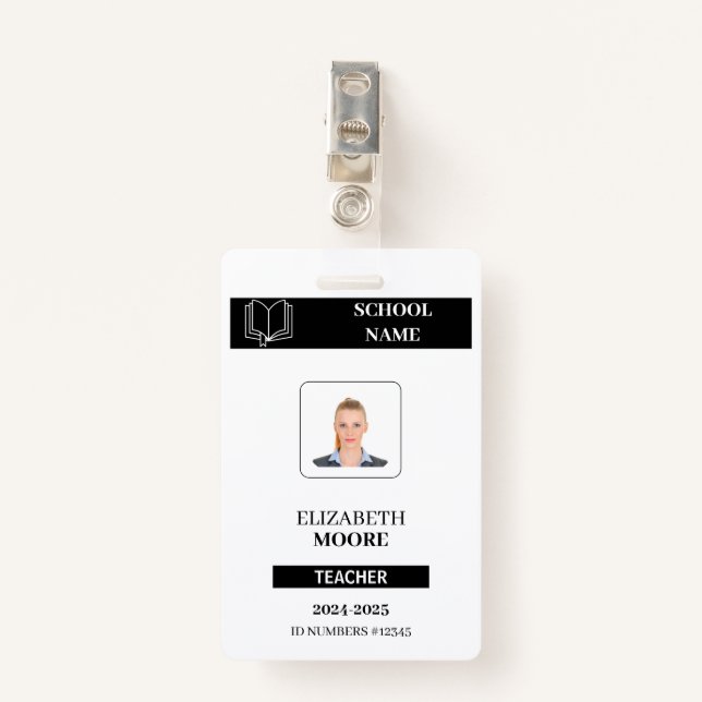 Crachá Customized black ID badge for teachers (Frente com Clipe)