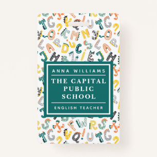 Crachá Cute Dino Alphabet Elementor School Name