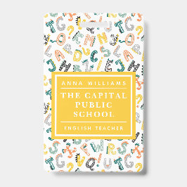 Crachá Cute Dino Alphabet Elementor School Name