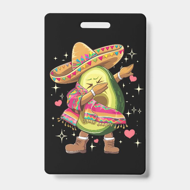 Crachá Dabbing Abacate Cinco De Mayo Engraçado Poncho Mex (Frente)