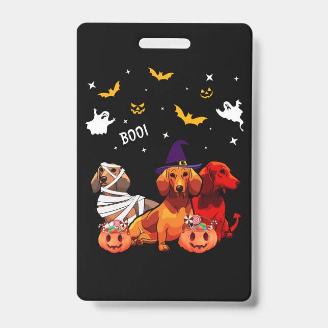 Crachá Dachshund Halloween Amante de Cachorro (Frente)