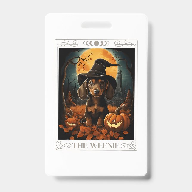 Crachá Dachshund Wiener Dia de as Bruxas engraçado Fantas (Frente)
