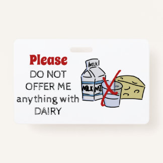 Crachá Dairy Allergy Badge - Customize Emergency Info