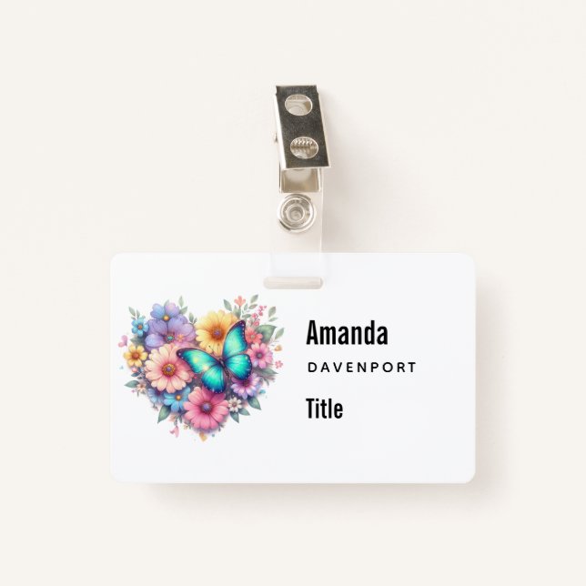 Crachá Daisy Flowers with a Beautiful Butterfly (Frente com Clipe)