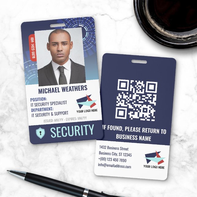 Crachá Dark Blue Cyber Security Shield Employee ID (Criador carregado)