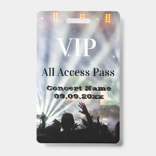 Crachá Data do Nome Personalizado: VIP Concert Access Pas