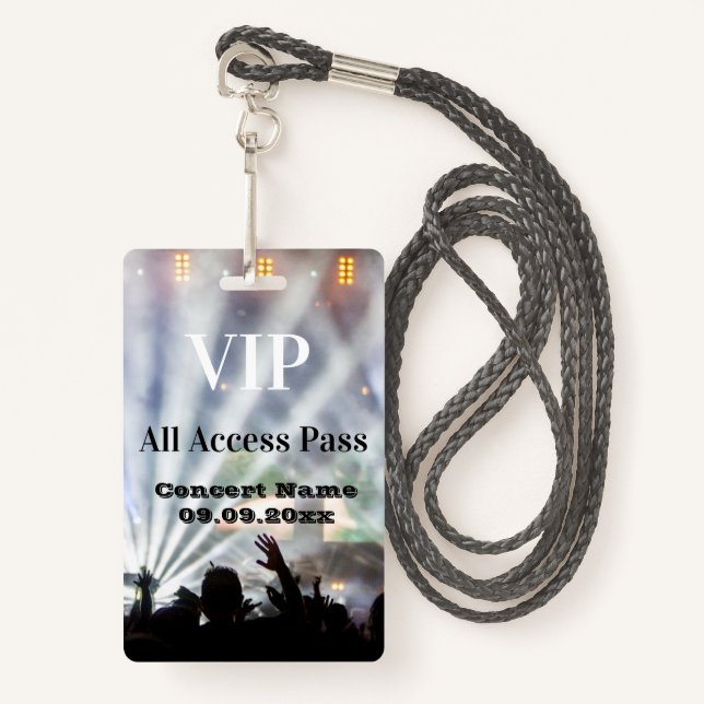 Crachá Data do Nome Personalizado: VIP Concert Access Pas (Frente com cordão)