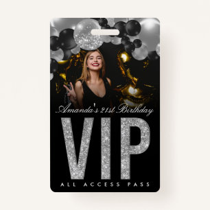 Crachá de acesso personalizável VIP preto e pratea