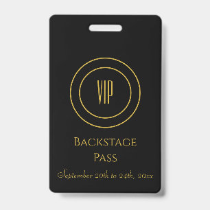 Crachá de Acesso VIP Black e Dourado Elegante para