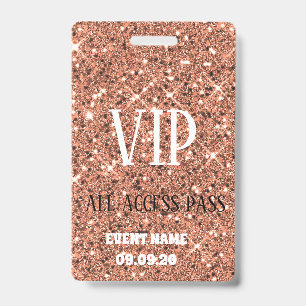 Crachá de Acesso VIP Brilho Brilhante Dourado Rosa
