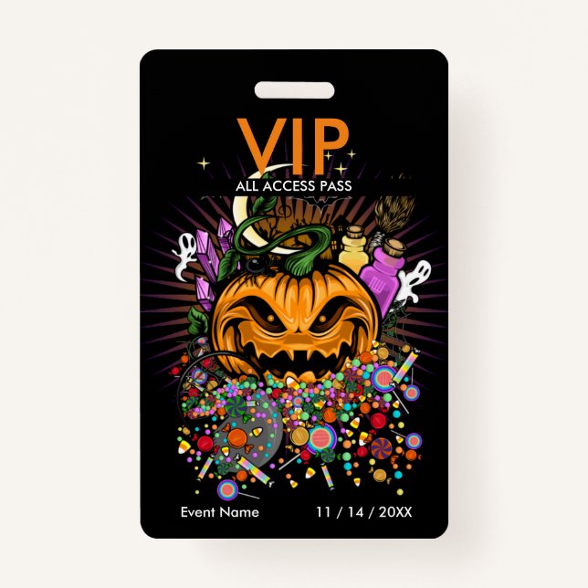 Crachá de Acesso VIP de Evento do Halloween (Frente)