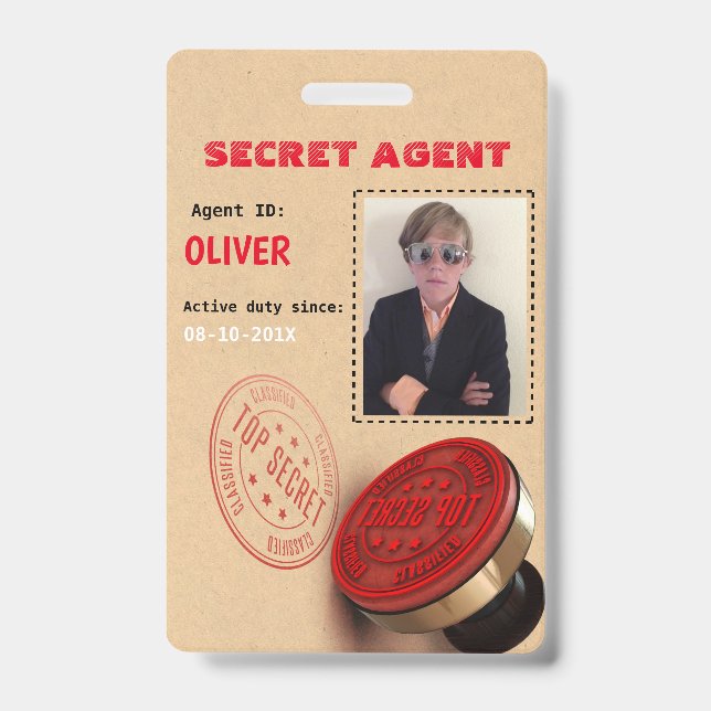 Crachá de Agente Secreto da Festa de Espionagem (Frente)