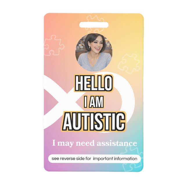 Crachá de Alerta de Autismo ID de Foto (Autism Alert Photo ID Alert Badge)