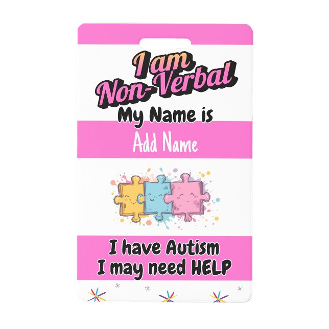 Crachá de Alerta de Autismo Não Verbal de Contato  (Autism Alert Nonverbal Autistic Contact Badge)