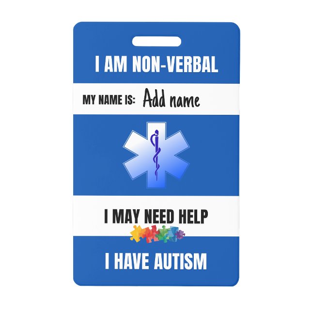 Crachá de Alerta de Autismo Não Verbal de Contato  (Autism Alert Nonverbal Autistic Contact Badge)