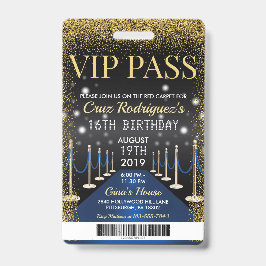 Crachá de Aniversário Pass VIP Azul Tapete Vermelh