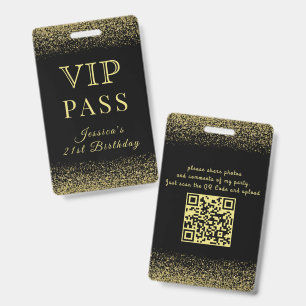Crachá de Aniversário VIP Preto e Dourado Glamouro