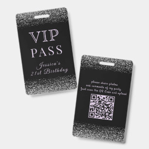 Crachá de Aniversário VIP Preto e Lilás Glamouroso