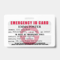 Crachá de Cartão Médico de Identificação de Emergê