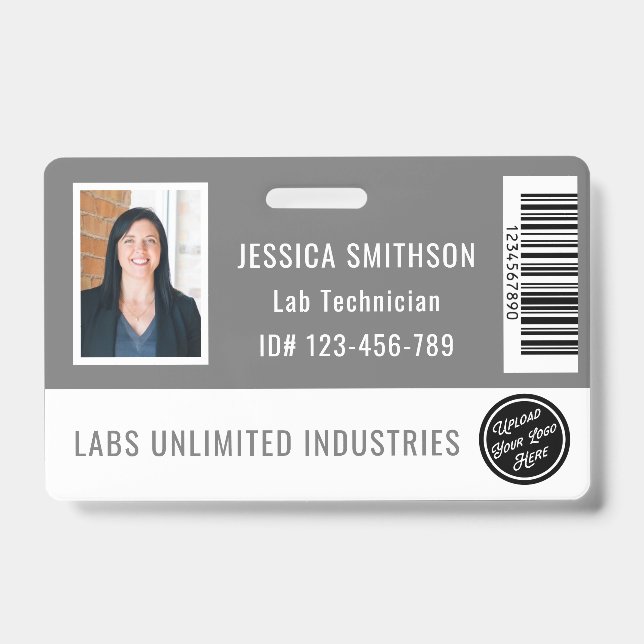 Crachá de Cinza para ID de foto de escola ou empre (Frente)