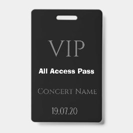 Crachá de concerto de acesso completo VIP preto si