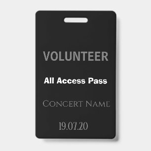 Crachá de Concerto de Acesso Total de Voluntário P
