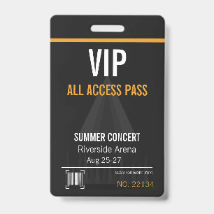 Crachá de Concerto de Acesso Total VIP com Código