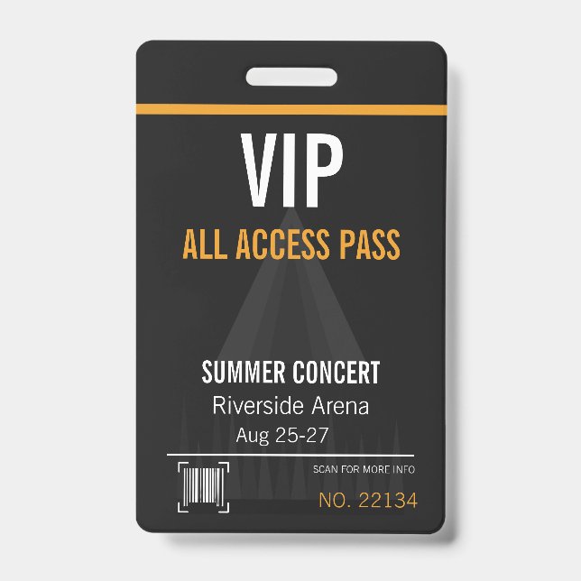 Crachá de Concerto de Acesso Total VIP com Código  (Frente)