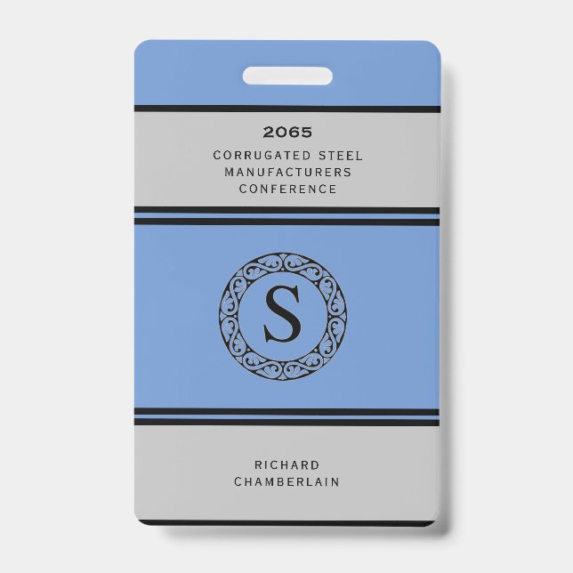 Crachá de Conferência Azul e Cinza com Logotipo (Frente)