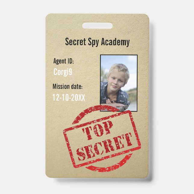 Crachá de Convite de Agente Secreto da Festa de Es (Frente)