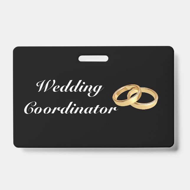 Crachá de Coordenador de Casamento com Anéis de Ou (Frente)