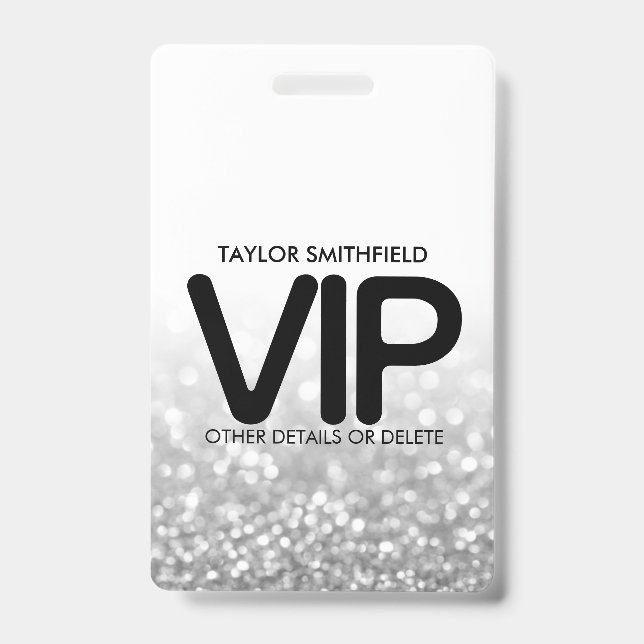 Crachá de cordão VIP personalizado com brilho prat (Frente)