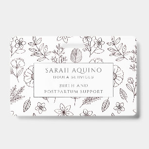 Crachá de Doula Desenhado à Mão Floral em Branco