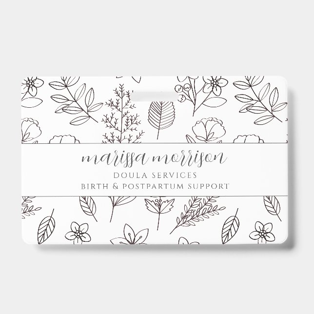 Crachá de Doula Floral Desenhado à Mão Caprichoso  (Frente)
