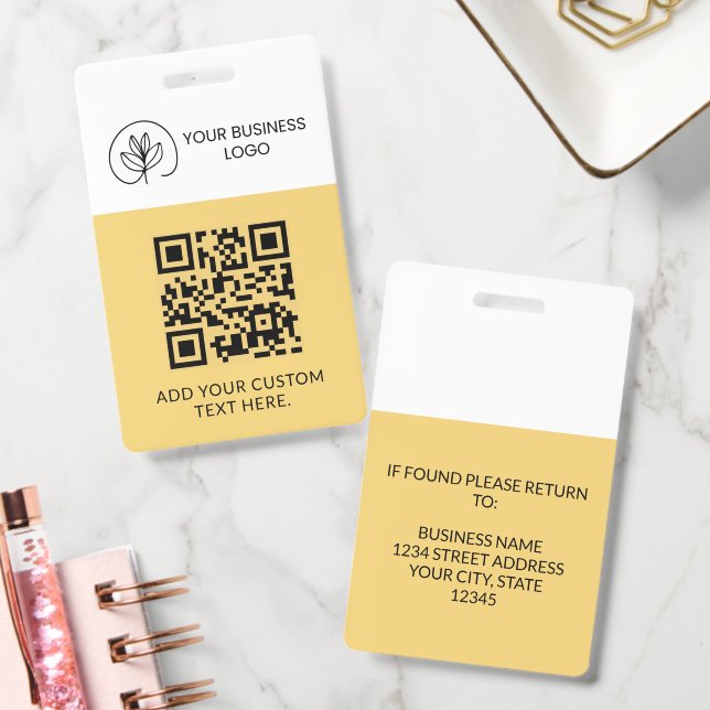 Crachá de Evento Amarelo Macio Código QR & Logotip (Escritório)