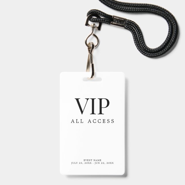 Crachá de Evento de Acesso Total VIP Personalizado (Frente com cordão)