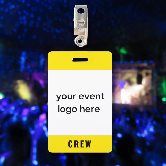 Crachá de Evento de Funcionarios de Tripulação Ama (Faux neon yellow special event crew badge with logo for special events, concerts, festivals. )